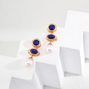 Sterling Silver Vintage Lapis Lazuli and Pearl Earrings