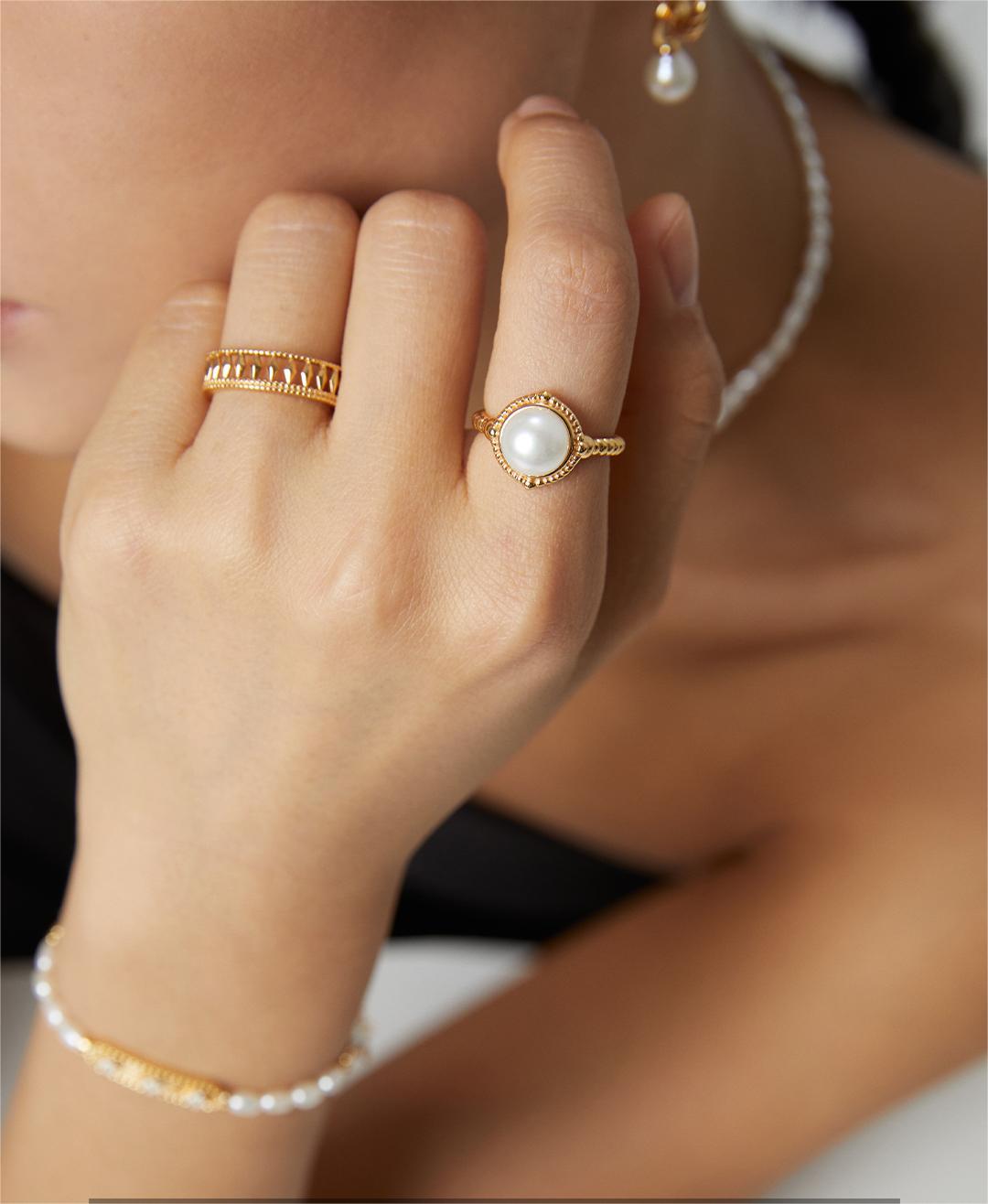 French Style Sterling Silver Pearl Ring - Image 6