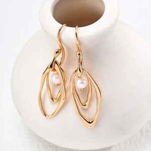 Sterling Silver Double Ring Pearl Earrings