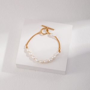 Sterling Silver Toggle Clasp Pearl Bracelet