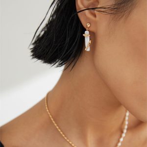 Sterling Silver Rectangle Baroque Pearl Earrings