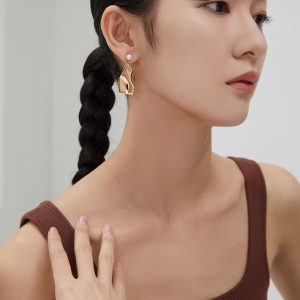 Geometric Sterling Silver Pearl Earrings