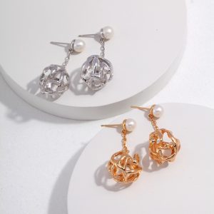 Spherical Sterling Silver Pearl Earrings