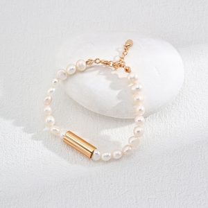 Sterling Silver Barrel Pearl Bracelet