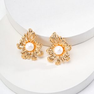 Sunflower Sterling Silver Pearl Earrings