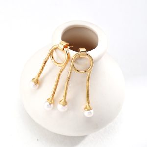 Minimalist Rope Design Sterling Silver Pearl Earrings