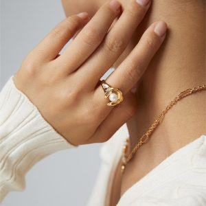 Star and Moon Pearl Ring