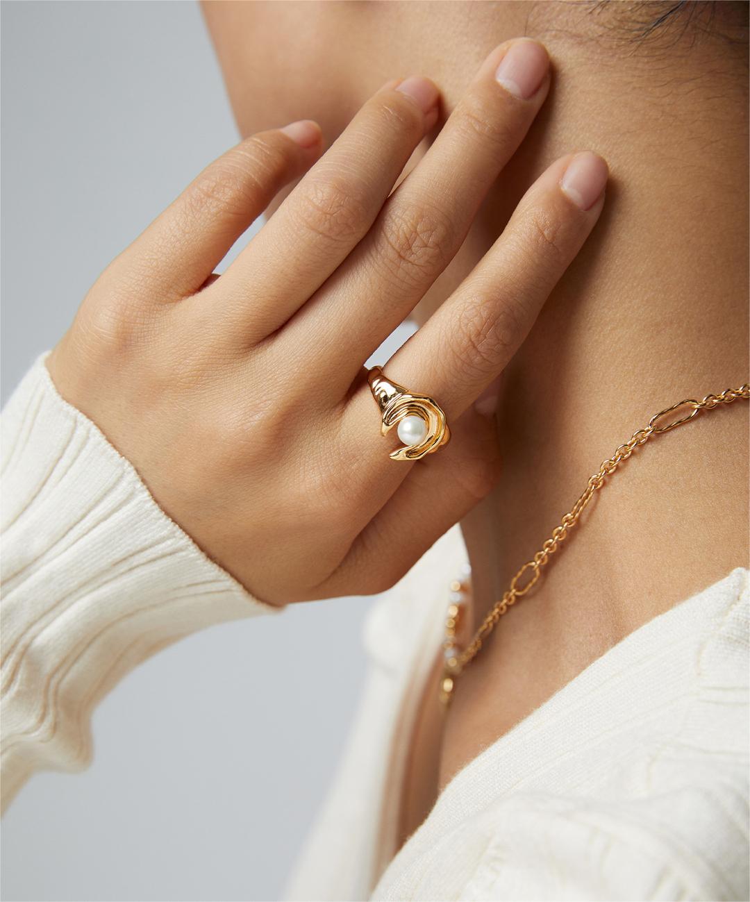 Star and Moon Pearl Ring