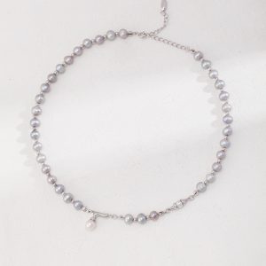 Sterling Silver Gray Pearl Necklace