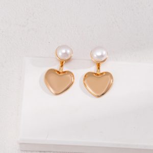 Sterling Silver Pearl Heart Earrings