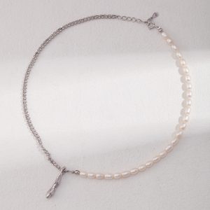 Sterling Silver Rice Pearl Necklace