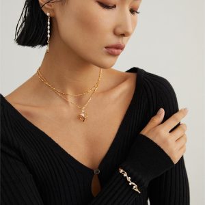 Geometric Square Sterling Silver Pearl Necklace