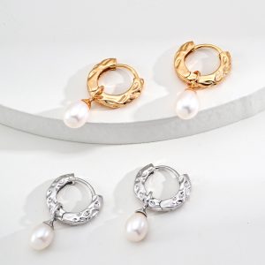 Vintage Textured Sterling Silver Pearl Earrings