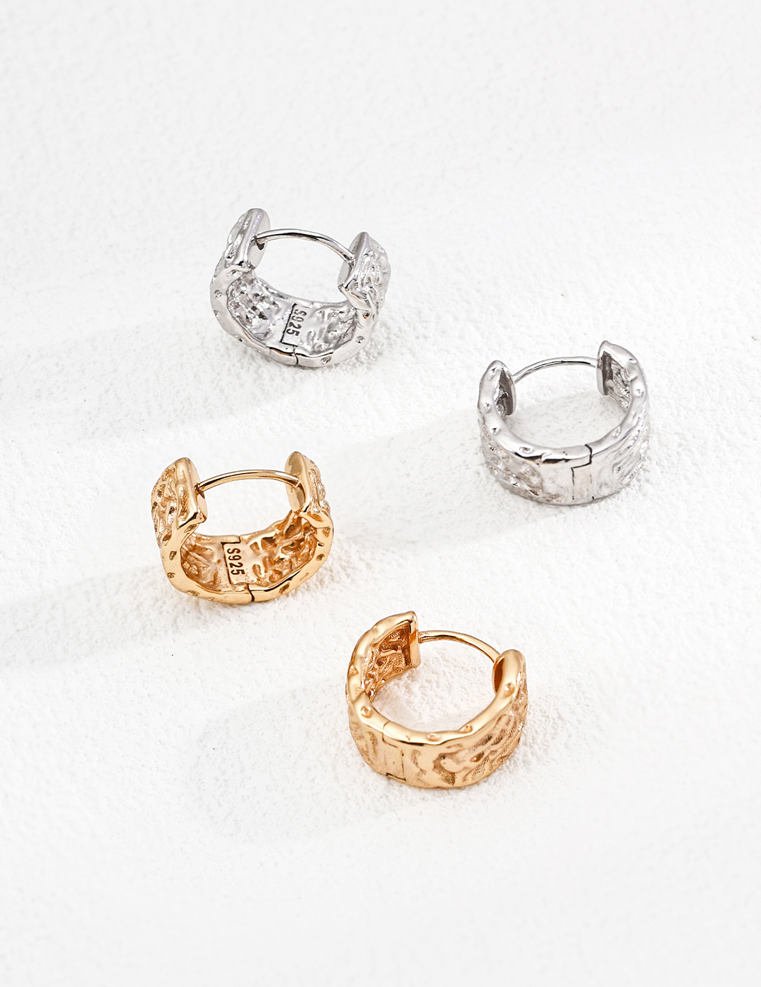 Textured Chunky Huggie Hoop Earrings - Image 2