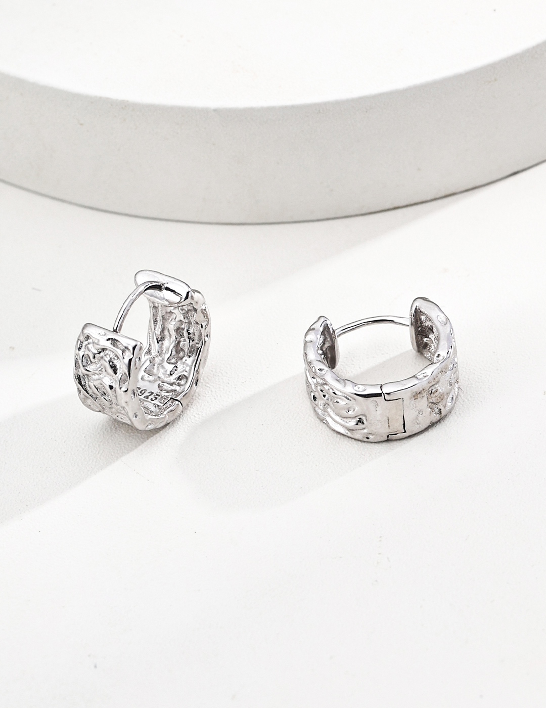 Textured Chunky Huggie Hoop Earrings - Image 3