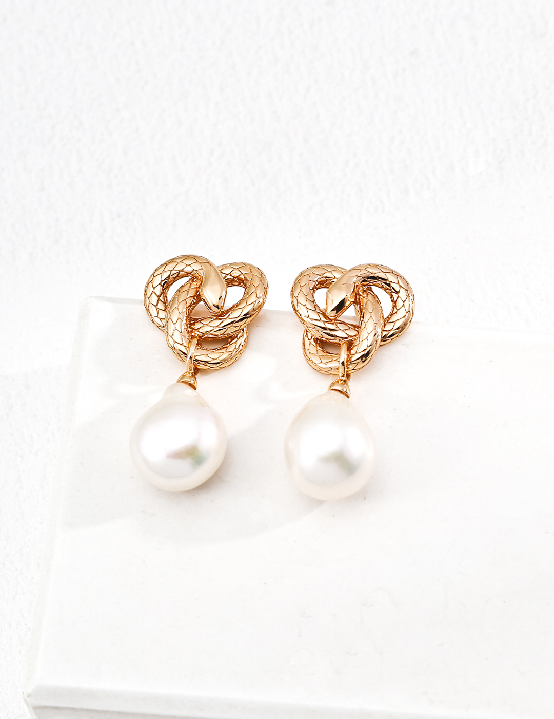 Serpent Knot Pearl Drop Earrings - Image 2
