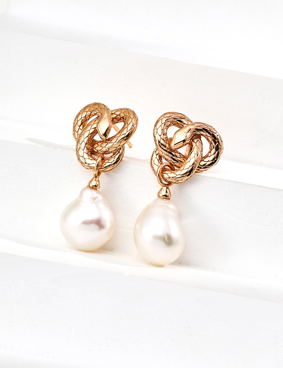 Serpent Knot Pearl Drop Earrings